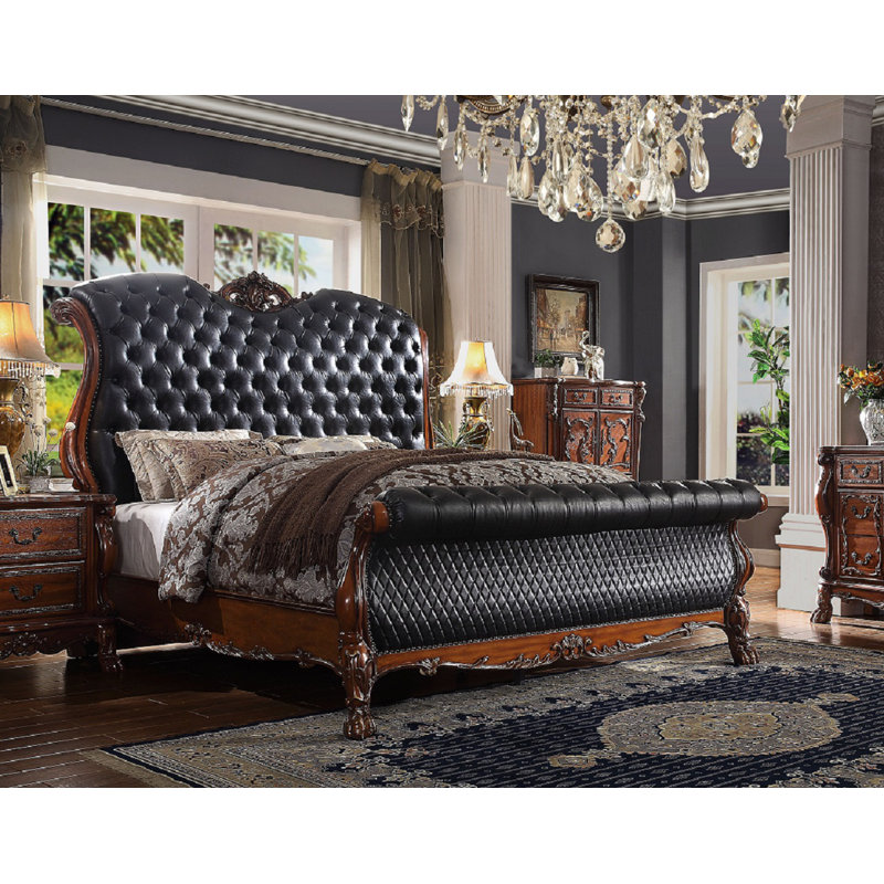 Black leather sleigh bed king size discount